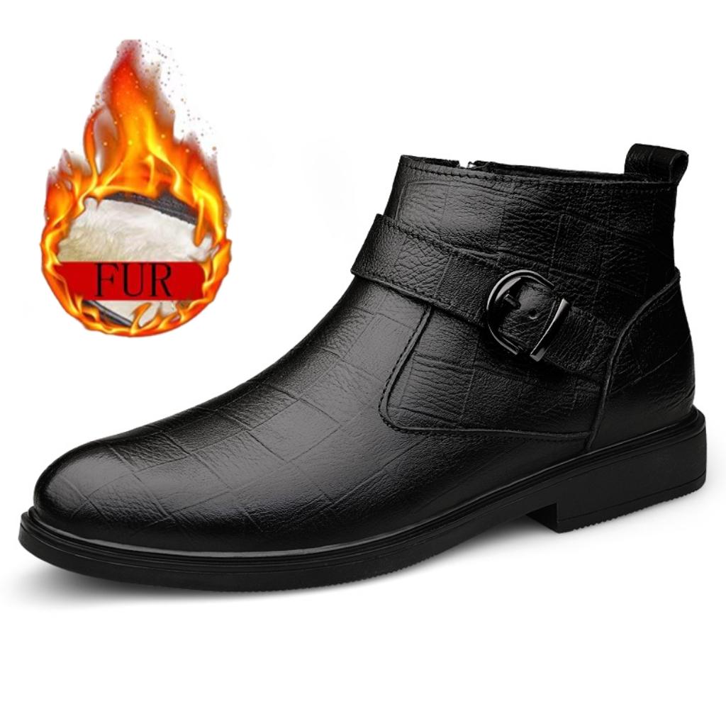 Fashion British Style Men Casual Business Chelsea Boot Comfort Quality Leather Fashion Winter Plus Velvet Social High-end Ankle Boot Men