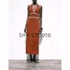 Summer Women's Clothing Ruched Decoration Contrast Color Embroider Fashion Elegant Sleeveless Midi Skirt Dress 8741048