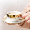 Set din 3 piese, Ceașcă ceramică cu farfurie, Ceașcă de espresso și farfurie, Ceașcă de cafea ceramică și set de farfurii cu bijuterii aurii, Demitas de 2,5 uncii