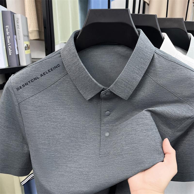 Men's Polo Lapel Collar Short Sleeve Summer Business Casual T-Shirt Breathable Skin-Friendly