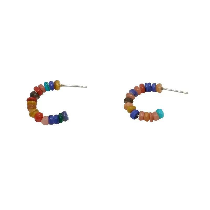 Japan and Korea cute color beaded earrings women's new trendy autumn and winter earrings simple and cold wind ring earrings