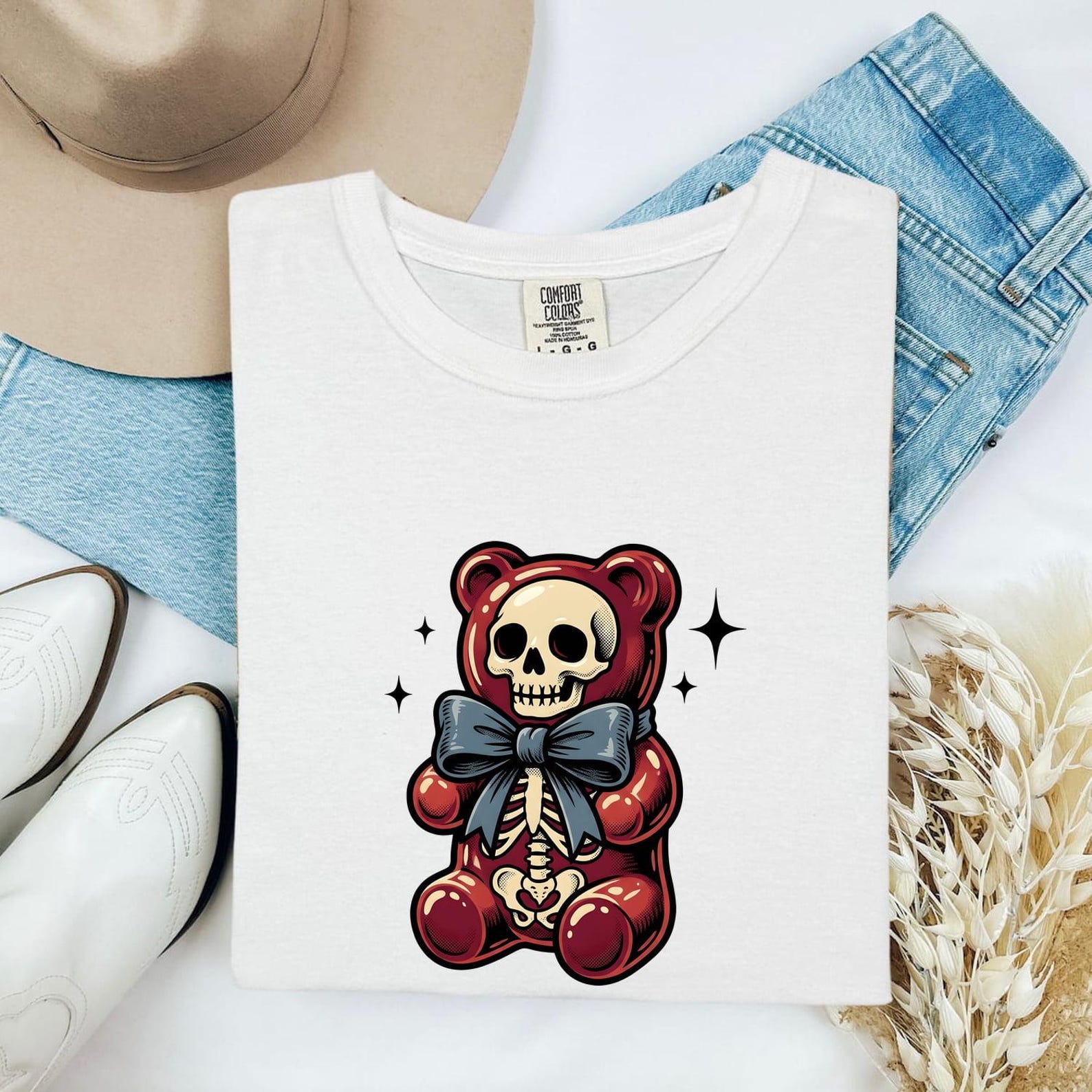 Skeleton Plush Bear Shirt Gothic Festival Gift Women Old School Tee Stuffed Animal T-Shirt Dark Fan Retro Tshirt Rave Graphic Classic Bow 2XL