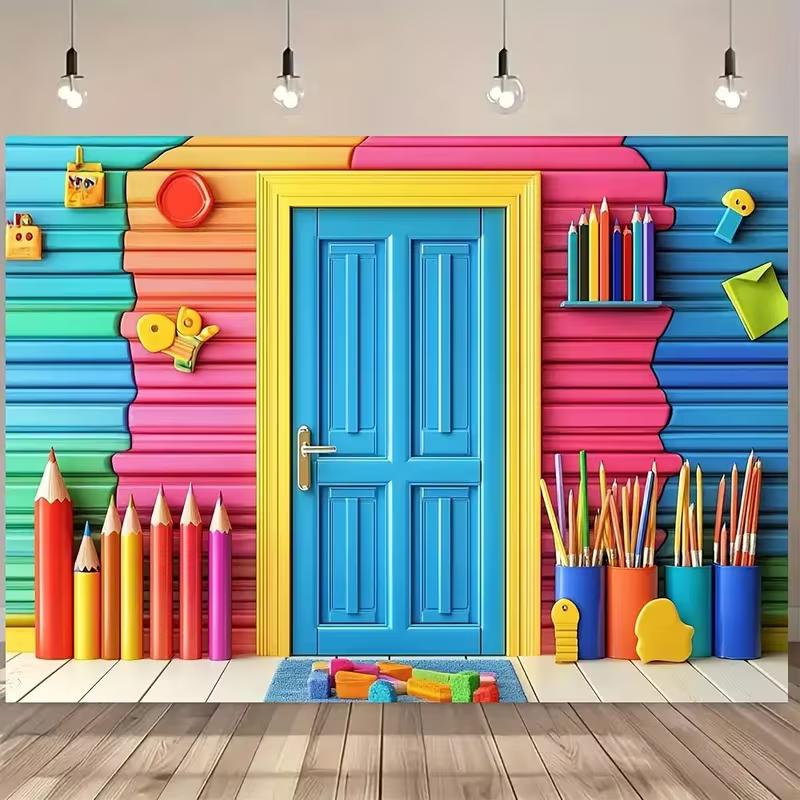 

2D Colorful Crayon Door Backdrop Kids Classroom Photography Background 47.2x31.5inch/120*80cm