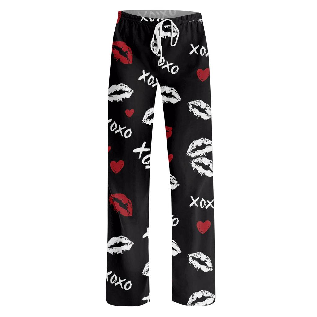 Women's Valentine's Day Heart,themed Casual Milk Silk Fleece Pants, Sleep Pants, Home Pants