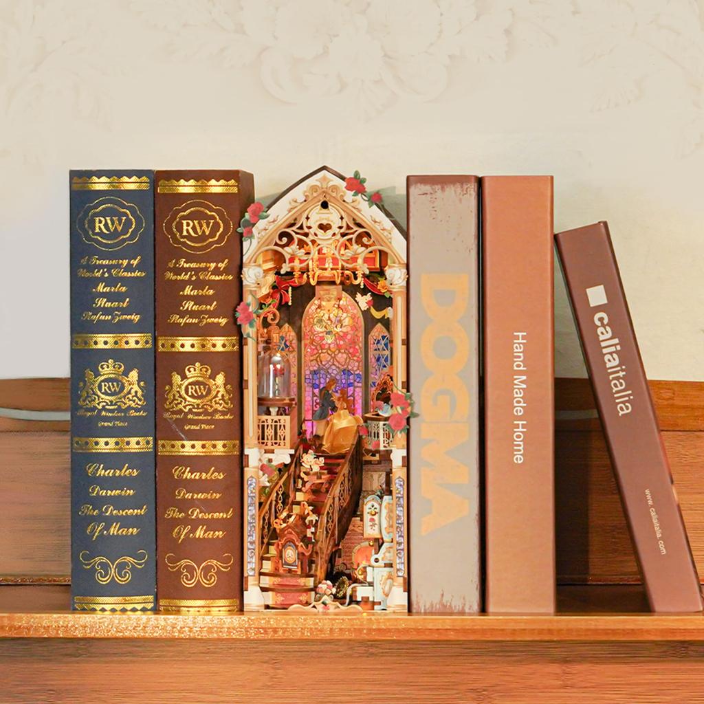Tonecheer Book Nook 3D DIY Miniaturní dům Dřevěný Kniha Knihovna DIY Sada pro Začátečníky a Dárek k Narozeninám Sada, Puzzle, Sada, Zarážky na Knihy, Stojánek,