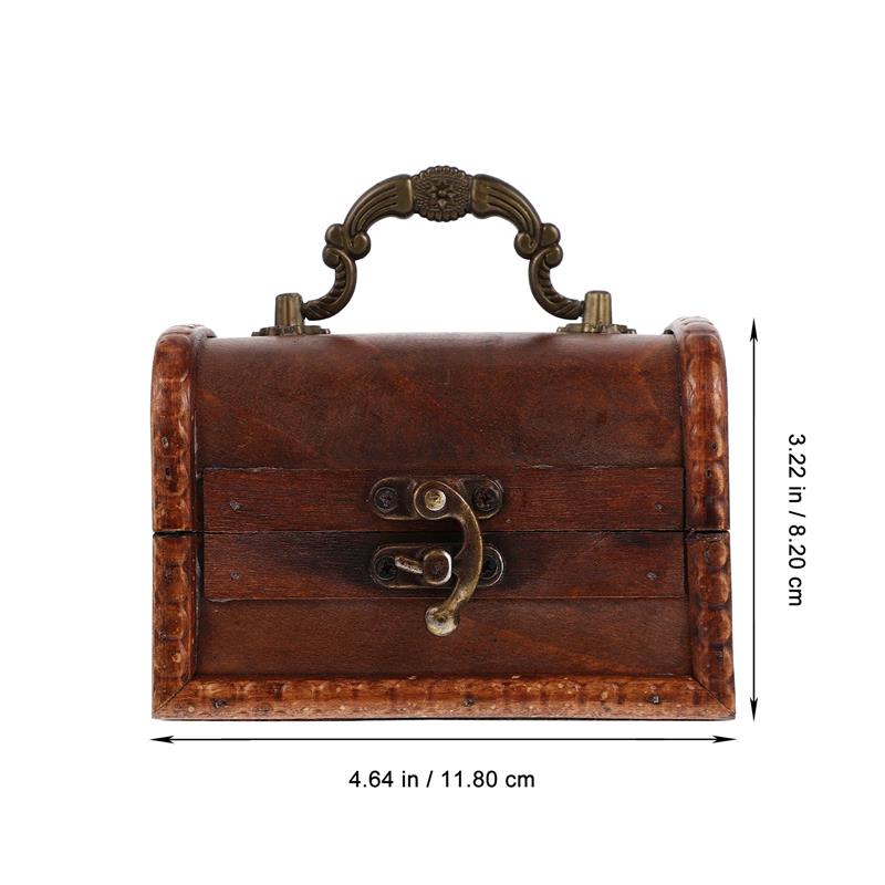 

1PCS Vintage Wooden Jewelry Storage Case With Handle Dustproof Trinket ganizer Box For Necklaces Rings Amber Decorative as shown