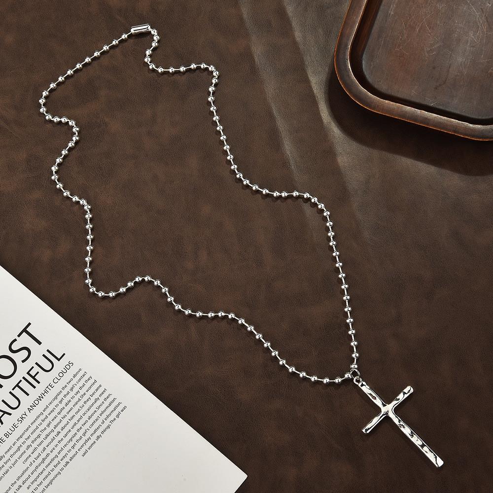 

Geometric Beaded Chain Necklace With Cross Pendant For Unisex Fashion Jewelry