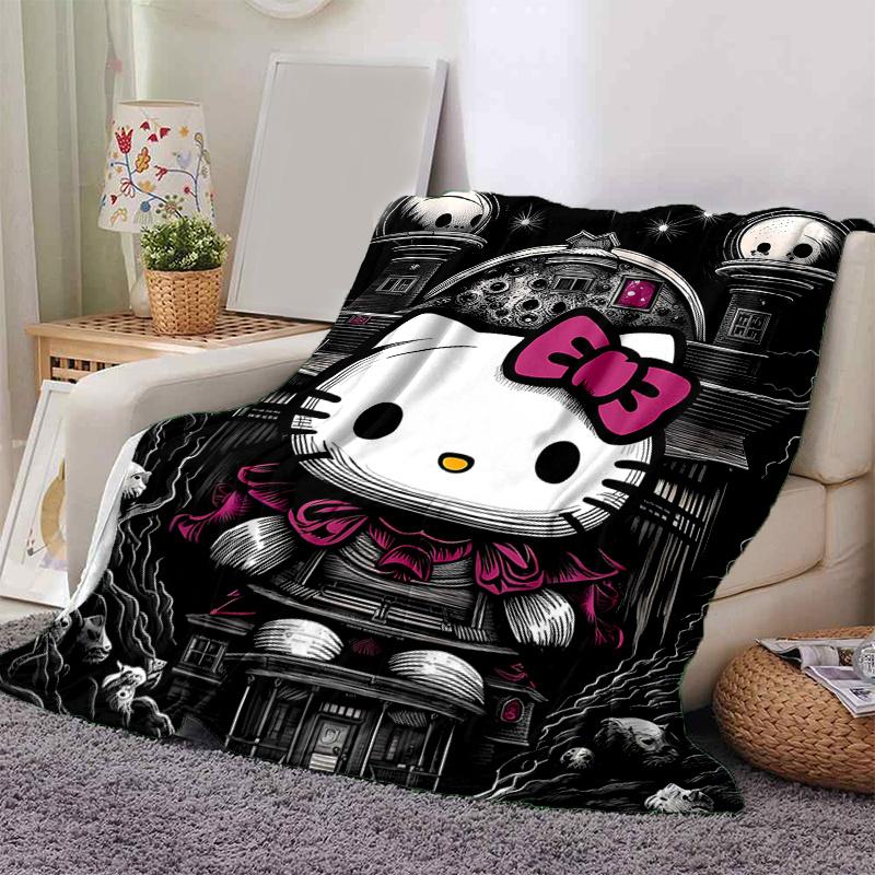 1pc Spooky Hello Kitty Blanket, Soft Throw for Home Decor, Gift Idea for Family and Friend, Seasonal Use, Cozy Bedding Cover, Perfect for Couch or Bed