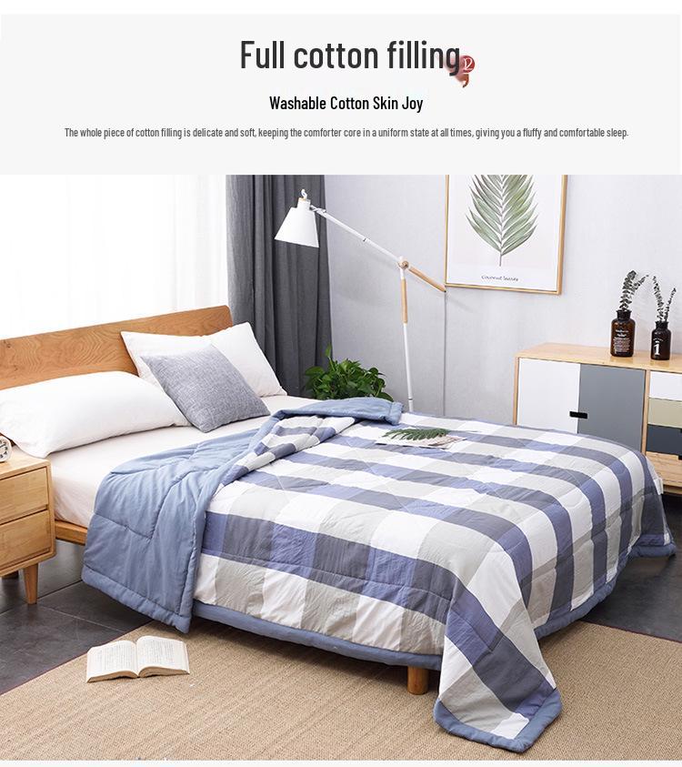 Letnia kołdra z bawełny pranej, Pasek w kratkę w stylu MUJI, Kołdra klimatyzacyjna do akademików, Letnia kołdra na łóżko pojedyncze, Kołdra na prezent