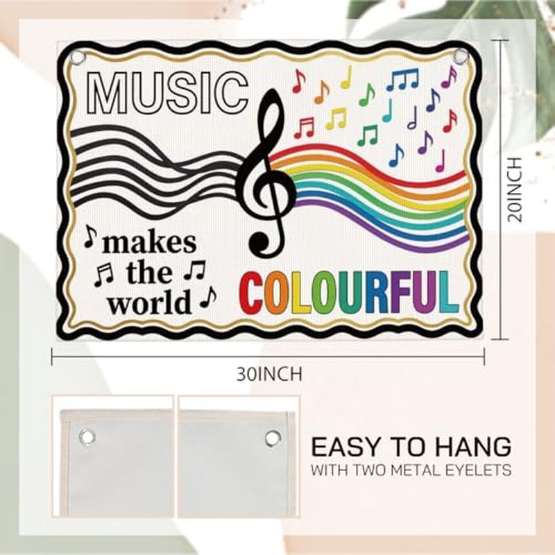 Music Makes World Colorful Tapestry, Rainbow Notes Wall Hanging, Classroom Music Room Wall Decoration Decor