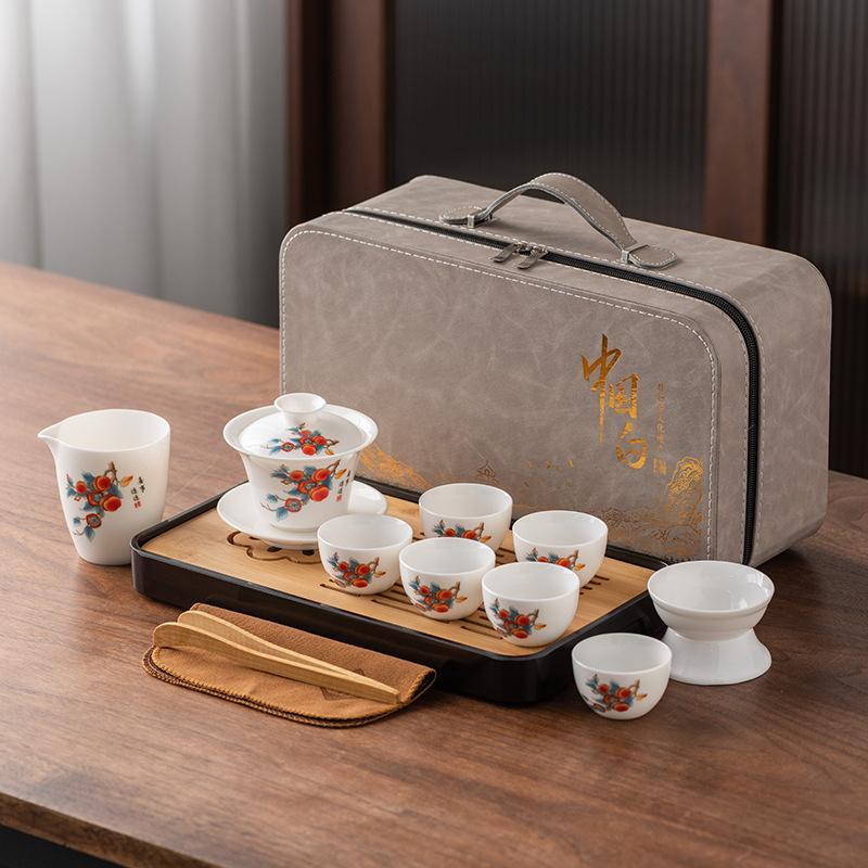 High-end travel tea set gift box, thousands of miles of Jiangshan Kung Fu home business light luxury companion gift box cover bowl