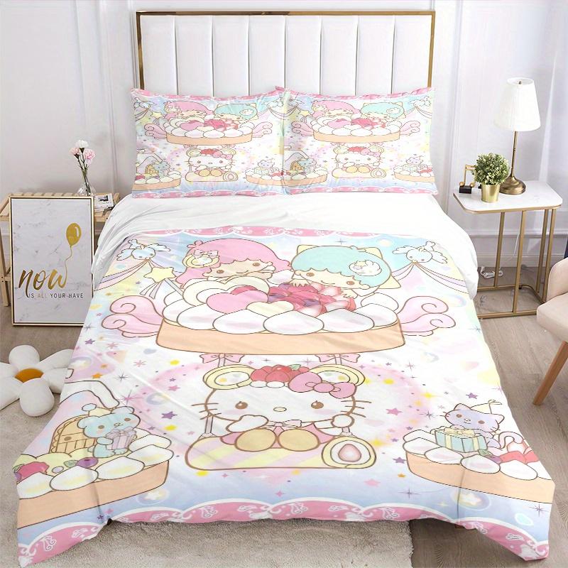 3pcs Little Twin Stars & Hello Kitty Bedding Set - Includes 1 Quilt Cover and 2 Pillowcases, Comfortable Bedding with Stylish Design for Bed