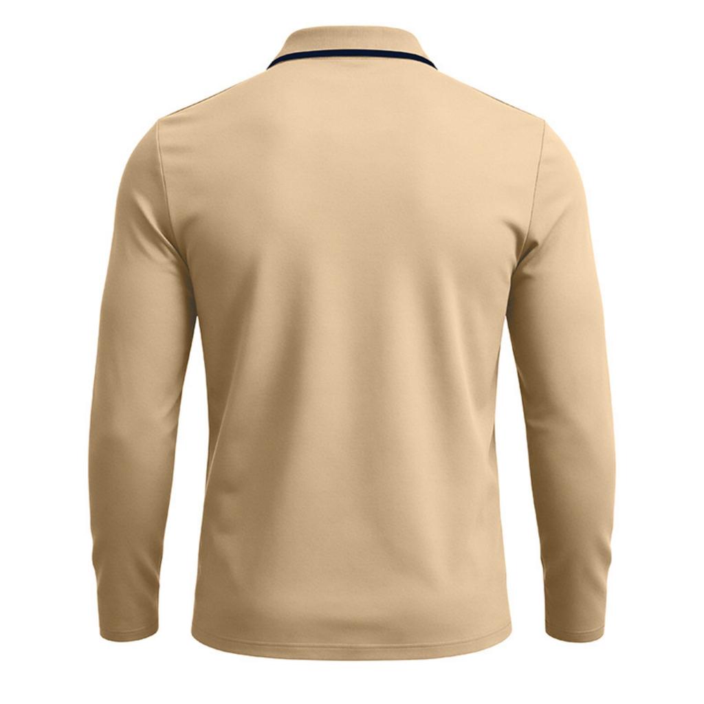 Men Long Sleeve Polo Shirt Zipper Collar Casual Slim Fit Top with Patch Pocket and Contrast Trim for Daily Wear