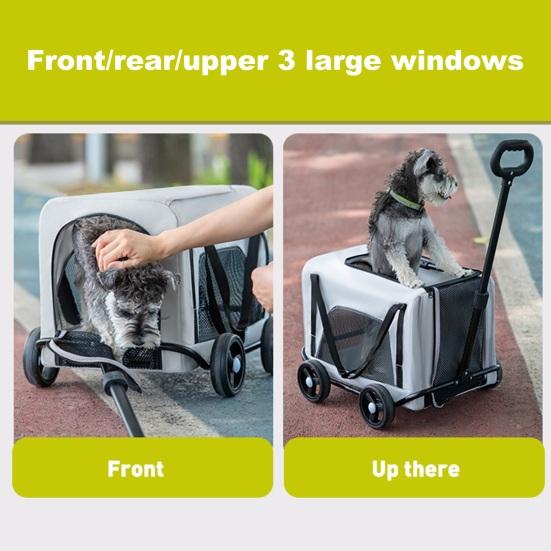 Köpek Pusetli 4 Tekerlekli Evcil Hayvan Pusetli 360° Dönebilen Geri Çekilebilir Saplı Havalandırmalı