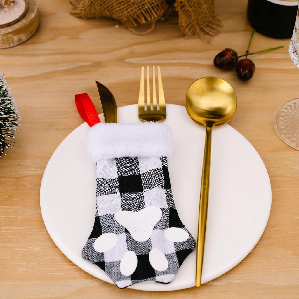 

Плюшевая Рождественская Причудливая Отделка Клетка Принт Кошачьей Лапы Вилка и Настольные Акценты BlackWhite Check