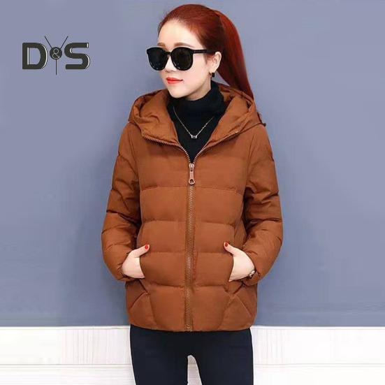 Women Winter Hooded Jacket Solid Color Long Sleeve Loose Thick Warm Down Cotton Short Coat for Cold Weather All Match Streetwear Outwear