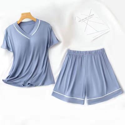 Damen Kurzarm und Shorts mit Brustpolstern Pyjama Zweiteiliges Set aus Bequemer Einfarbiger Studenten-Hausw