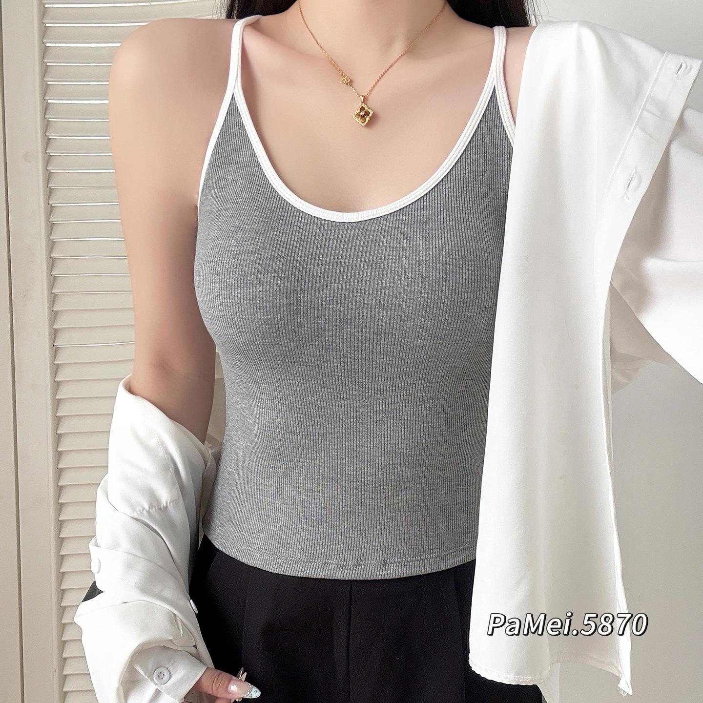

New Brushed Camisole for Women with Chest Pads - Sweet & Spicy Color Block Design Autumn/Winter Base Layer Lingerie. One Size (80-125 lbs)