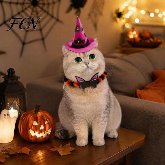 Holiday Gift for Pet Lovers Halloween Cat Costume, Bat Wings, Funny Witch Hat, Felt Creative Attire Festive Apparel Cats Small Dogs, Parties, Cosplay