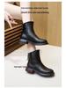 Women's Vintage Korean Style Mid-Calf Leather Martin Boots, Autumn/Winter Collection, Plus Size, Back Zipper, Casual Slimming Design.