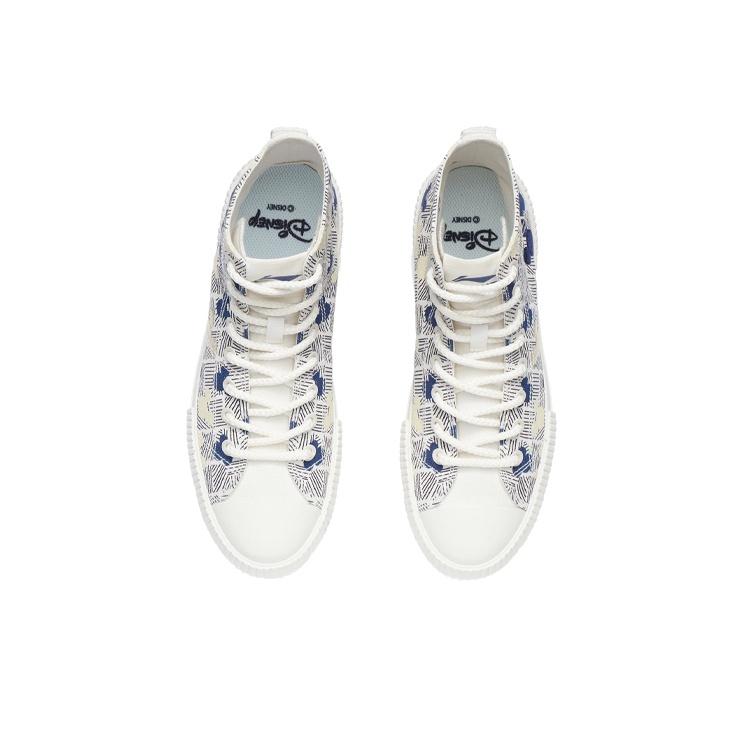 Li Ning Disney Collaboration Series Comfortable Classic Casual High-Top Sneakers Women Sneakers White Blue Yellow AGCR284-3