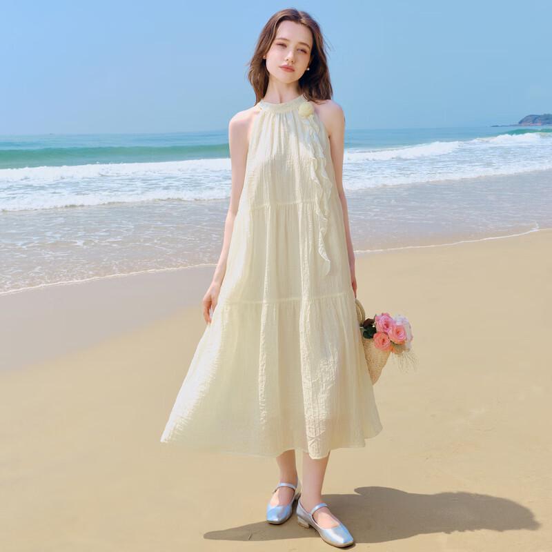 Ledin Camellia Textured Halter Neck Maxi Dress with Ribbon