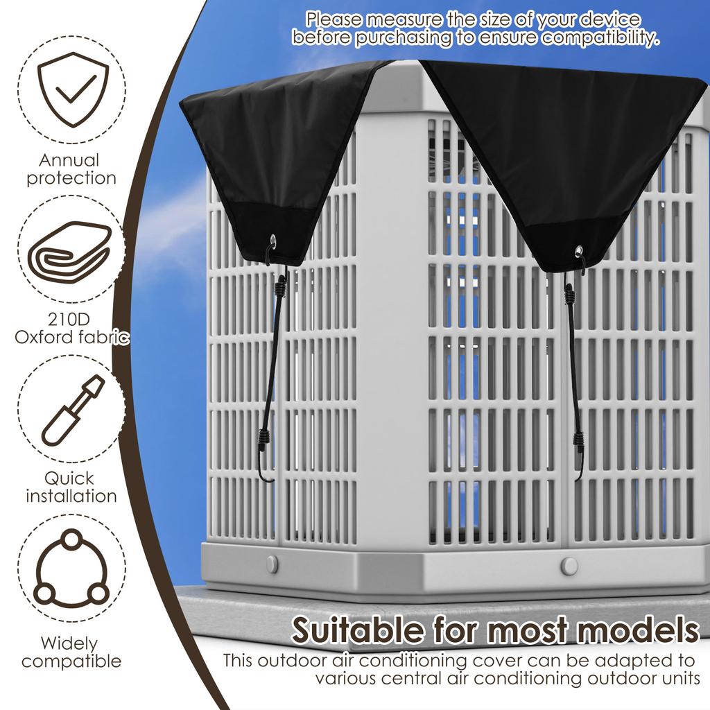 Air Conditioner Cover 210D Oxford Cloth Waterproof AC Cover Universal Air Conditioning Outdoor Unit Protector Black Dust Cover