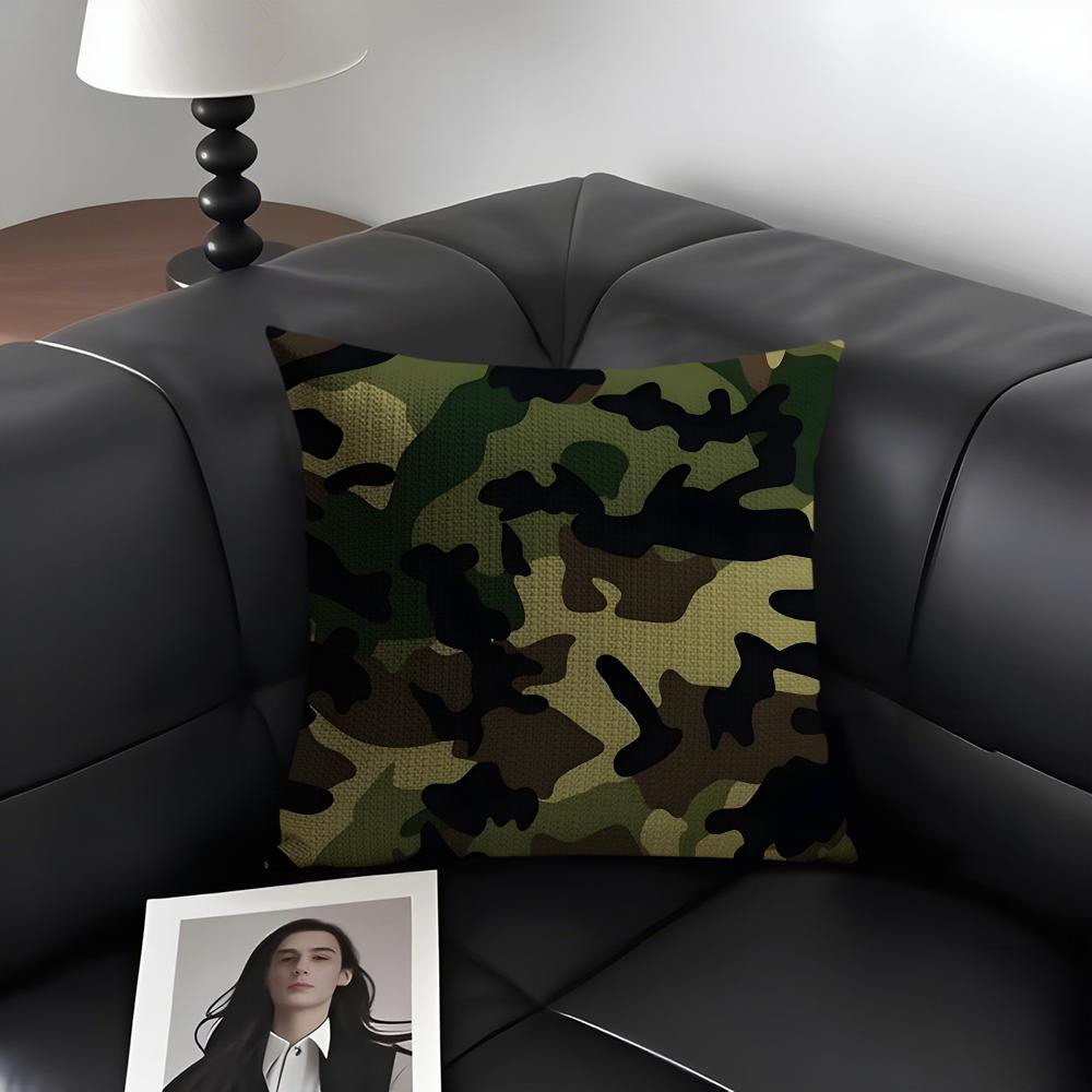 Camouflage Cushion Cover Natural Linen Organic Fabric Double-Sided Printing Sofa Home Decor Gift Pillow Case