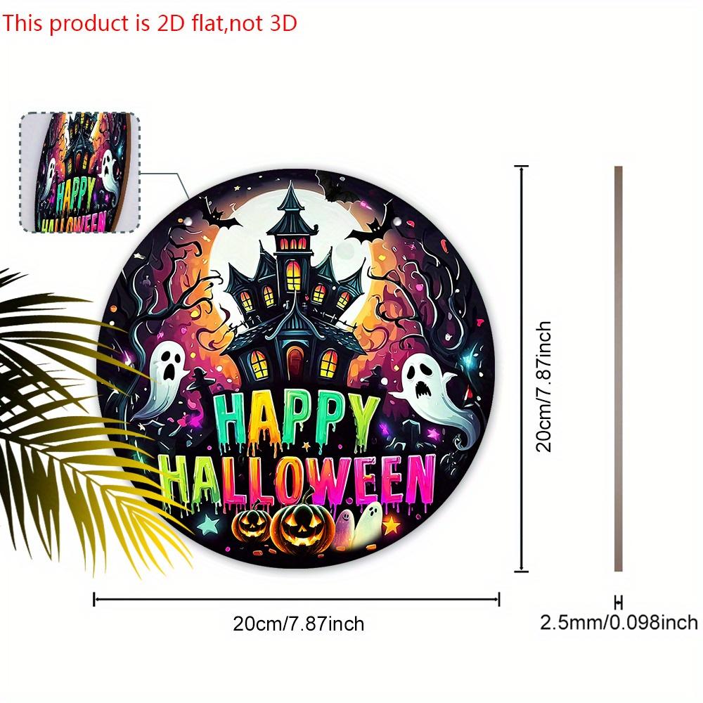 Happy Halloween Wooden Sign with Horror Castle Pattern - Figurine Ornaments with Pumpkin & Ghost Pattern - Ideal for Front Door, Yard, Porch Decor