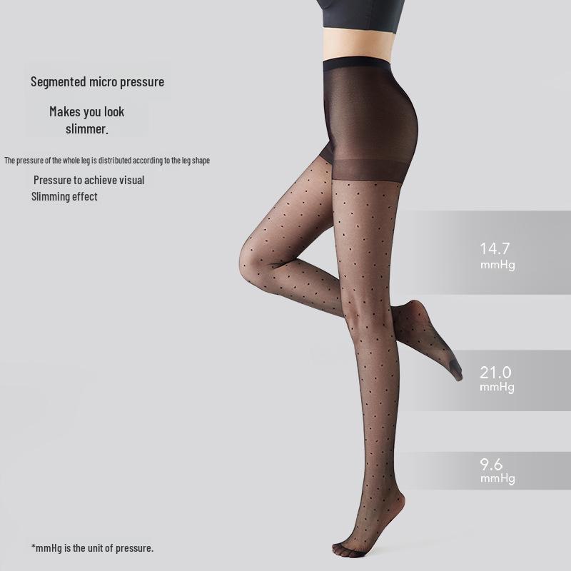 Women's Tall Black Polka Dot Sheer Pantyhose - Large Size, Anti-Snag, Silky, and Sexy for Spring/Summer Wear