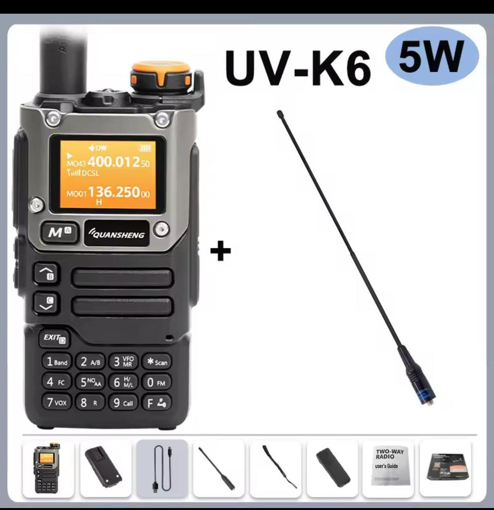 Quansheng UV-K6 Walkie-Talkie UV-K5, Aviation Multi-Band, One-Key Frequency Pairing, Bilingual English/Chinese.