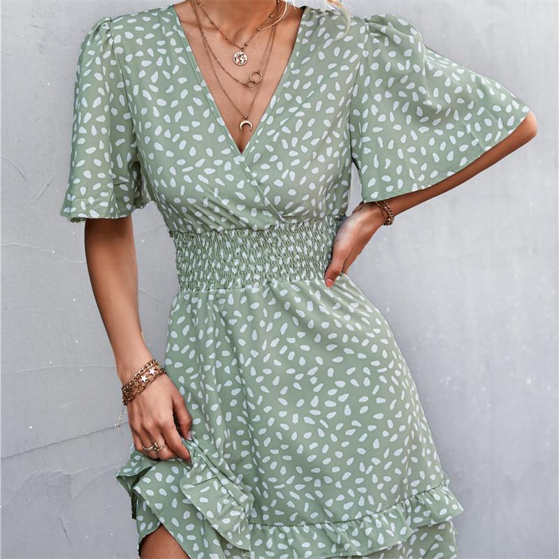 V-neck Dress Women's A-line Short Sleeved Spring Summer S-XXXL
