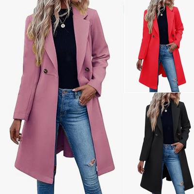 Autumn and Winter Long Woolen Women's Coat Waisted Belted Double-breasted Coat