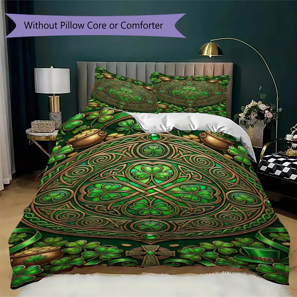 St.Patrick's Day Pattern Bedding Uilt Set Uilt Cover Pillowcase Home Decoration Birthday Gift (1 * Duvet Cover + 2 * Pillowcase Without Core)82