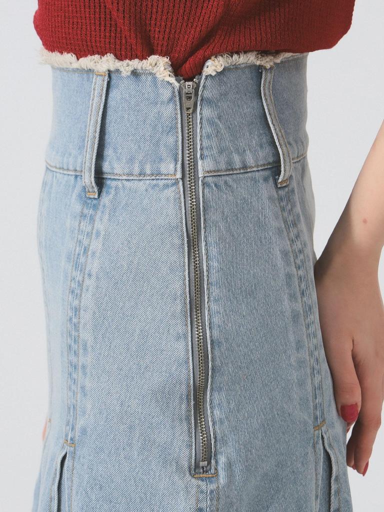 Ray Beams Women's Denim Tucked Midi Skirt, Blue 1