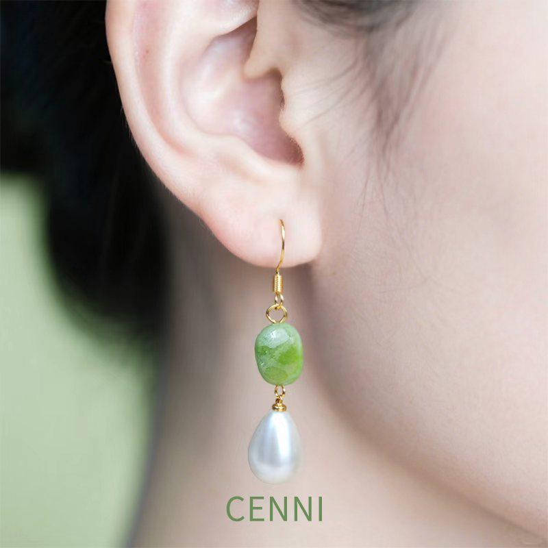 Jade Hanfu Pearl Earrings - Retro Autumn/Winter High-End Light Luxury Dangles with Unique Design