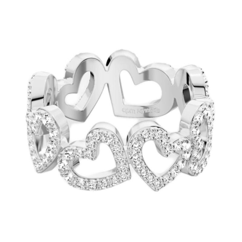APM Monaco Pave heart-shaped hollow bracelet design synthetic cubic zirconia sterling silver ring women s silver A23996OX-048