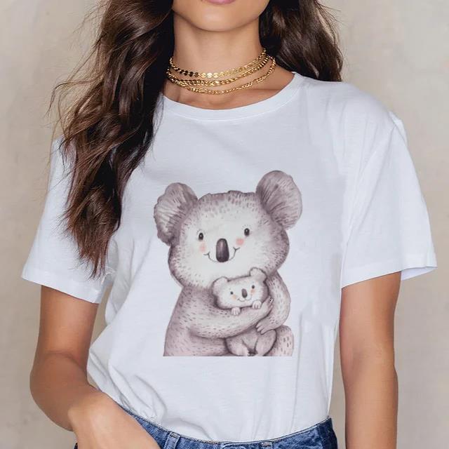 Damen Cartoon Kawaii Tier Koala Druck Damen T-Shirt Harajuku Ropa Mujer Grafik Große Größen T-Shirt Lässig Streetwear T-Shirts