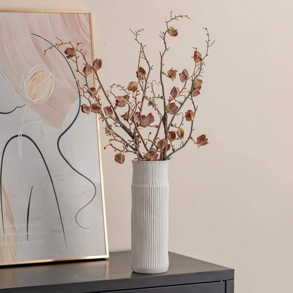 European Frosted Vertical Stripe Ceramic Vase Set for Home Decoration