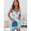 Summer Vintage Floral Print Women Mini Dress Elegant Butterfly Sleeve Party Dresses Femme Sexy Deep V-Neck Sleeveless Slim Dress