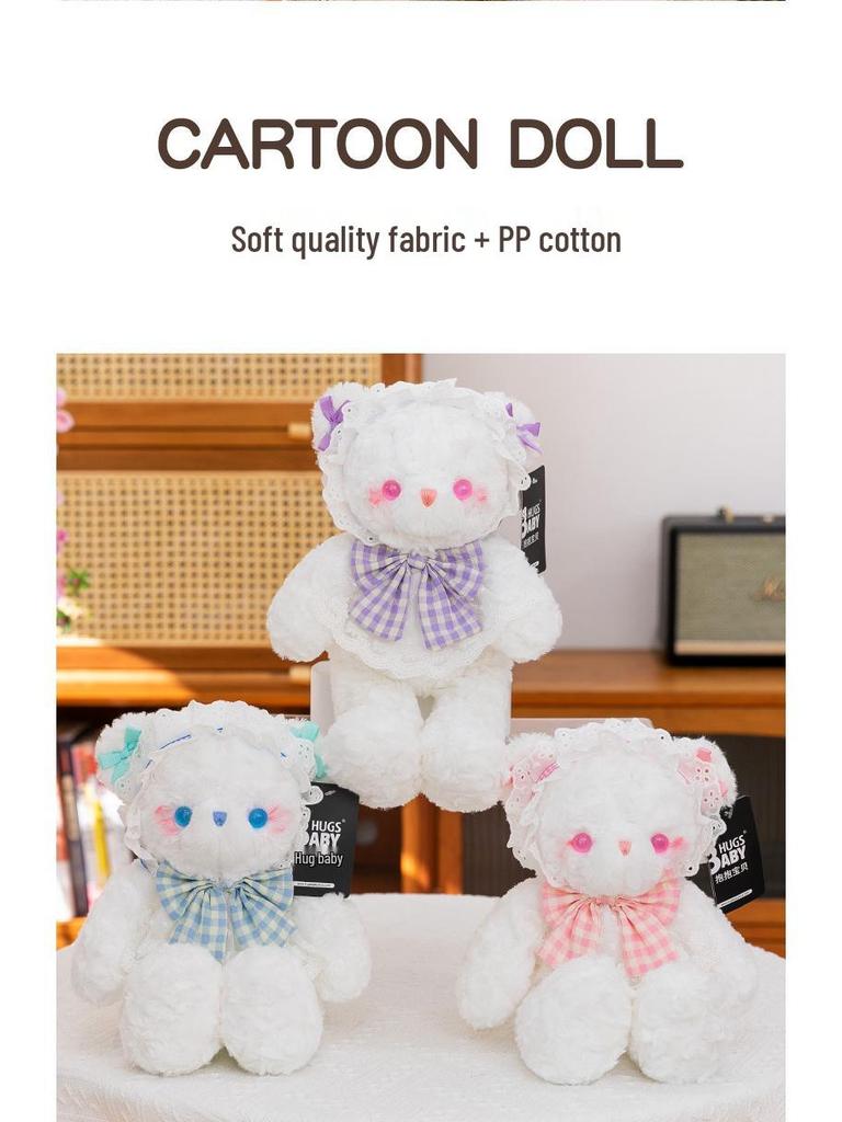 Sweet Lolita Bear Plush Doll - Cute White Bear with Bow and Lace