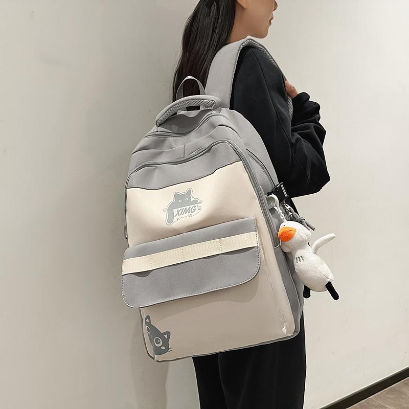 Women Large Capacity Backpack Boys Girls Color Contrast Backpack Student Schoolbag