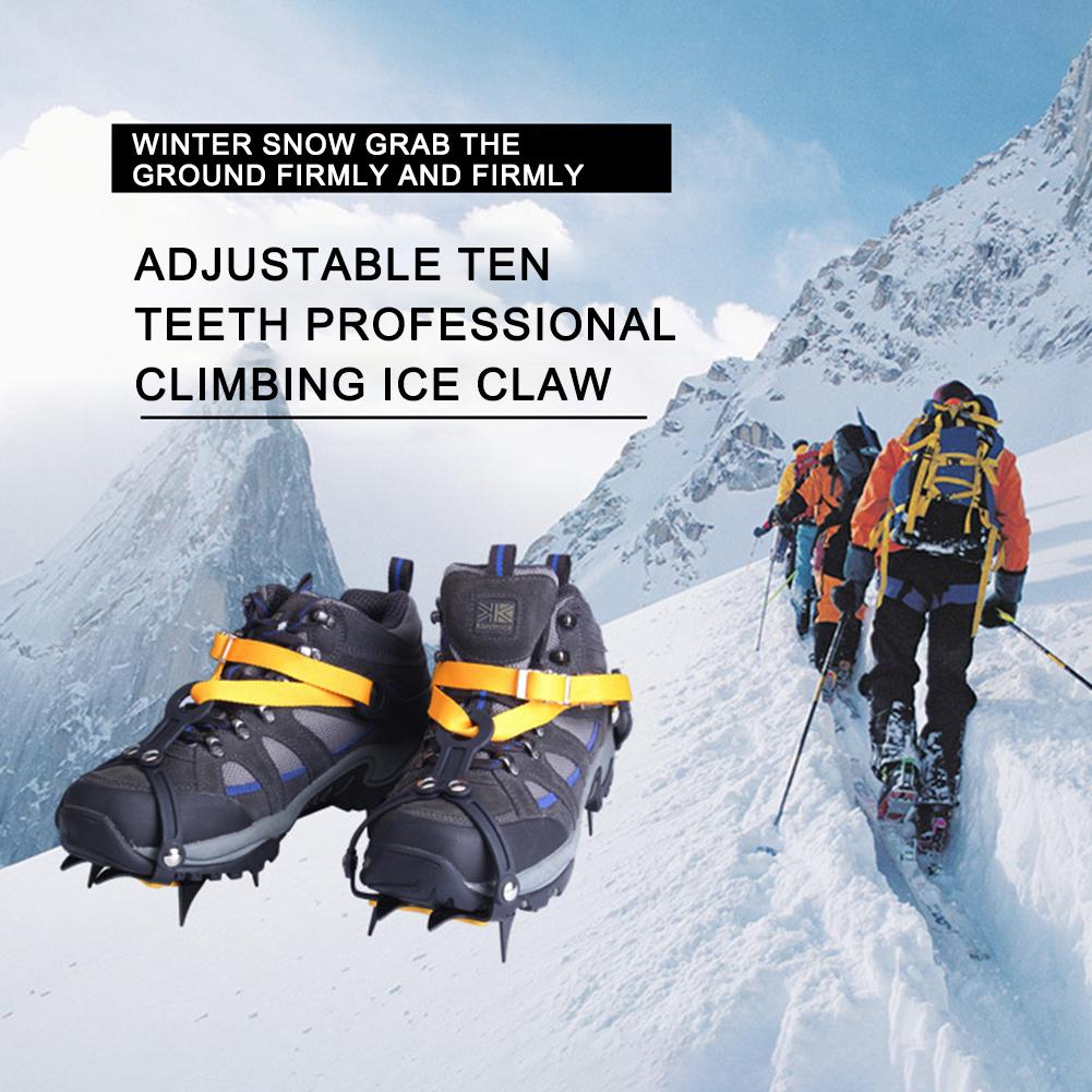 Stainless Steel 10 Teeth Snow Grips Crampons Anti-Slip with Carry Bag Adjustable Thickened Nylon PA Straps for Hiking Climbing