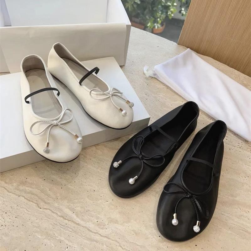 Versatile Soft Bow Ballet Shoes Women's Round Head Mary Jane Shoes Light Mouth Single Shoes Flat Grandma Shoes