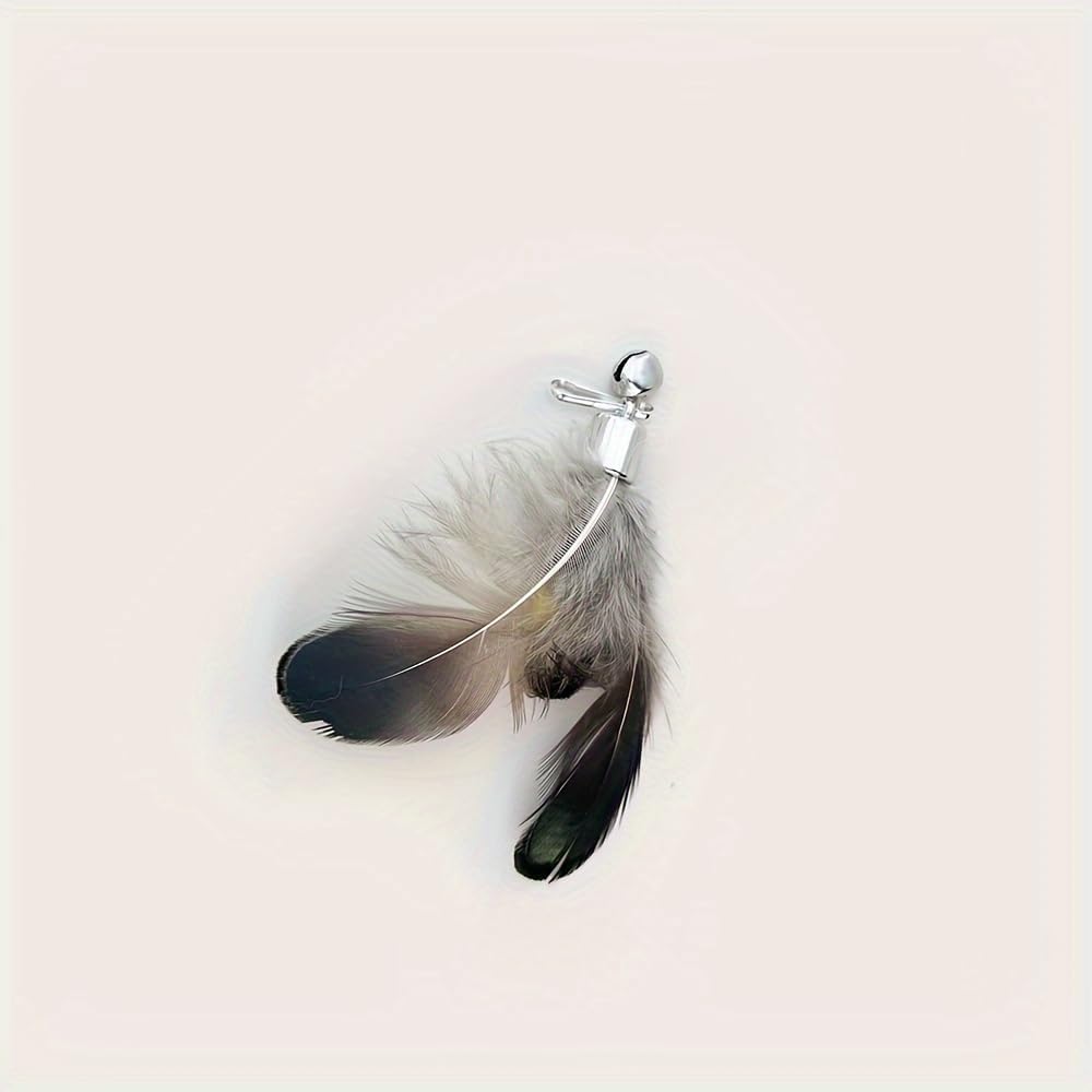 Cat ect Feather Toy Wand Replacement,Cat Toys Feather Refills,Set of 6 Replacement Heads with Bells,Natural Feather Interactive Cat Toys (Style A)