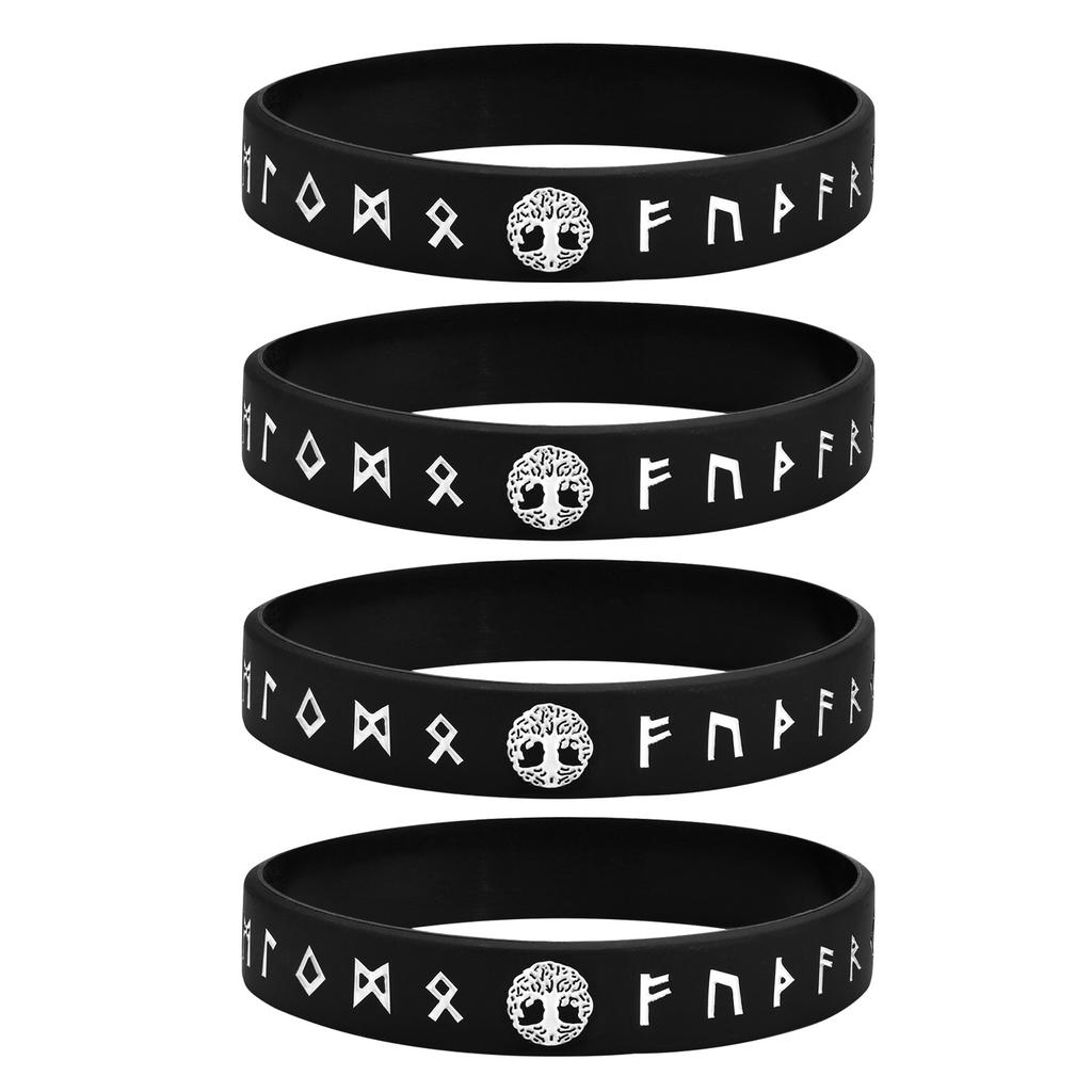 Vnox 12mm Silicone Bracelet for Men, Soft Rubber Silicone Wristband, Nordic Viking Compass Rune Almut Bangle Set