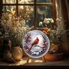8x8 Inch Aluminum Red Grey Bird Christmas Wreath Sign, Winter Door Hanging Wall Decor for Home
