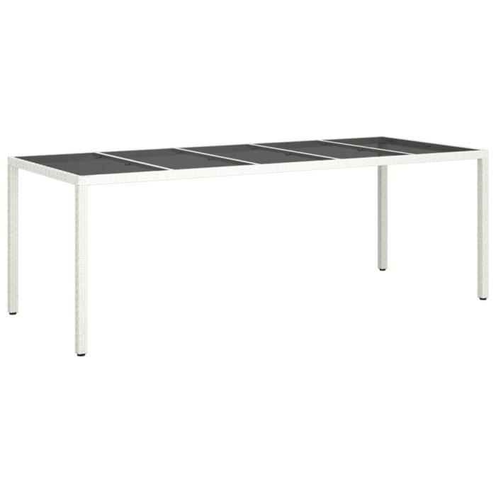 VidaXL Table de jardin blanc 250x100x75 cm résine tressée verre trempé 362556