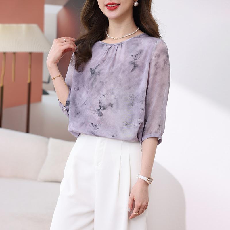 

Рубашка из тутового шелка с темпераментом нежного ветра, женская, летняя, новая, элегантная, универсальная и тонкая шелковая блузка M