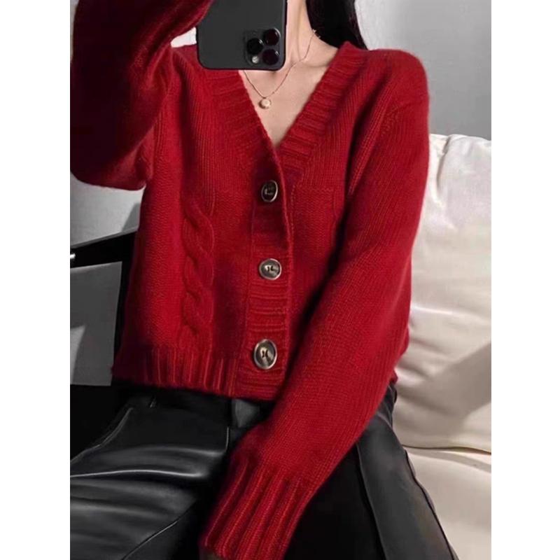 

Высококачественный короткий кардиган серого цвета с V-образным вырезом, утолщенный, женский, свободного повседневного темперамента, женская белая куртка-свитер 7035# one size fits all красный